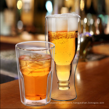 Haonai 2015 popular 500ml double wall glass cup for beer